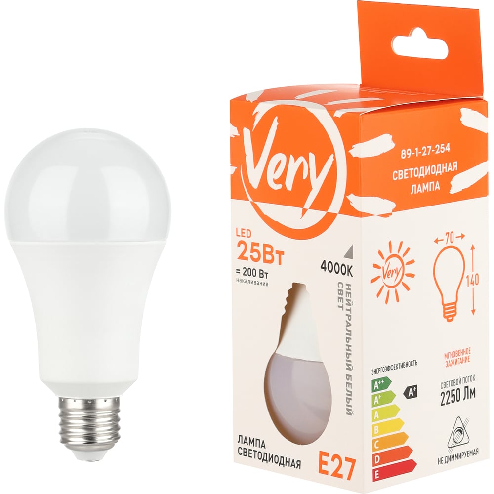 Изображение товара Светодиодная лампа Very груша A65 25Вт 4000К E27 для общего освещения