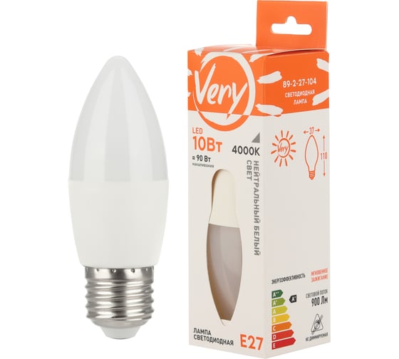 Изображение товара Светодиодная лампа Very свеча CN, 10Вт, 4000К, E27, (шт.) 89-2-27-104