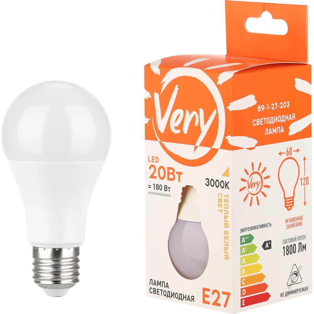 Изображение товара Светодиодная лампа Very груша A60 20Вт 3000К E27 общее освещение