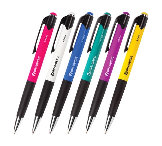 Изображение товара Шариковая ручка BRAUBERG автоматическая с грипом Concept, синяя, корпус ассорти, узел 0,7 мм, 0,35 мм 141156