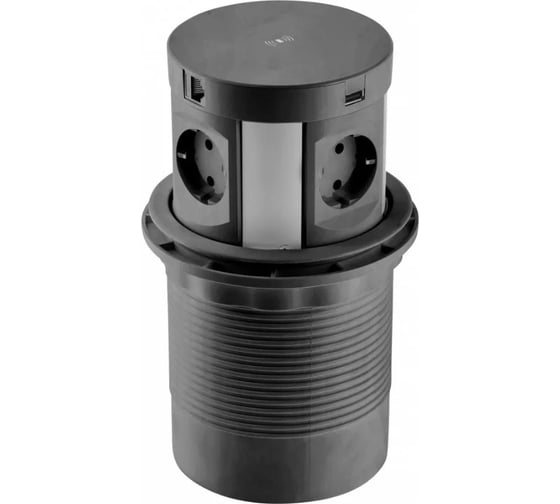 Изображение товара Удлинитель GTV врезной круглый comfort plus, d-120мм, 4xschuko, 2xusb, 2xlan, беспроводная зарядка, провода, черный AE-BPW4S120P-20