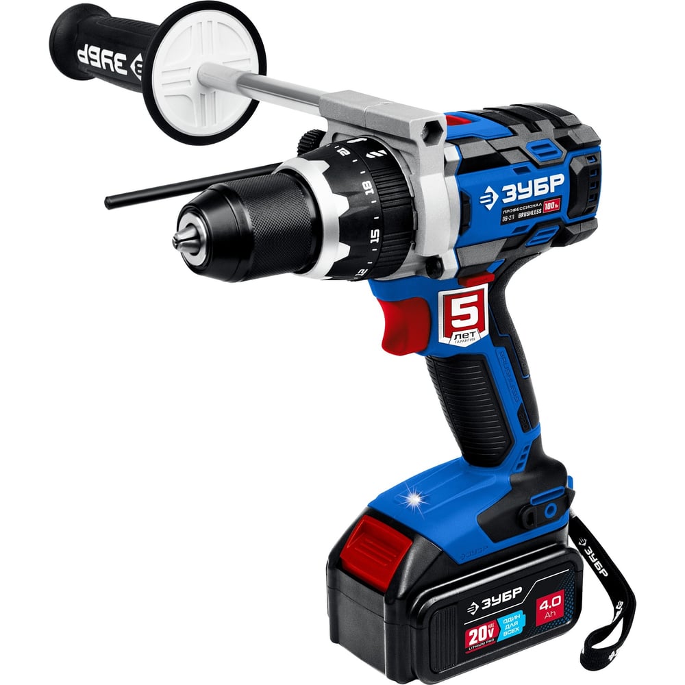 Изображение товара Профессиональная бесщеточная дрель-шуруповерт ЗУБР 20 В с 2 АКБ