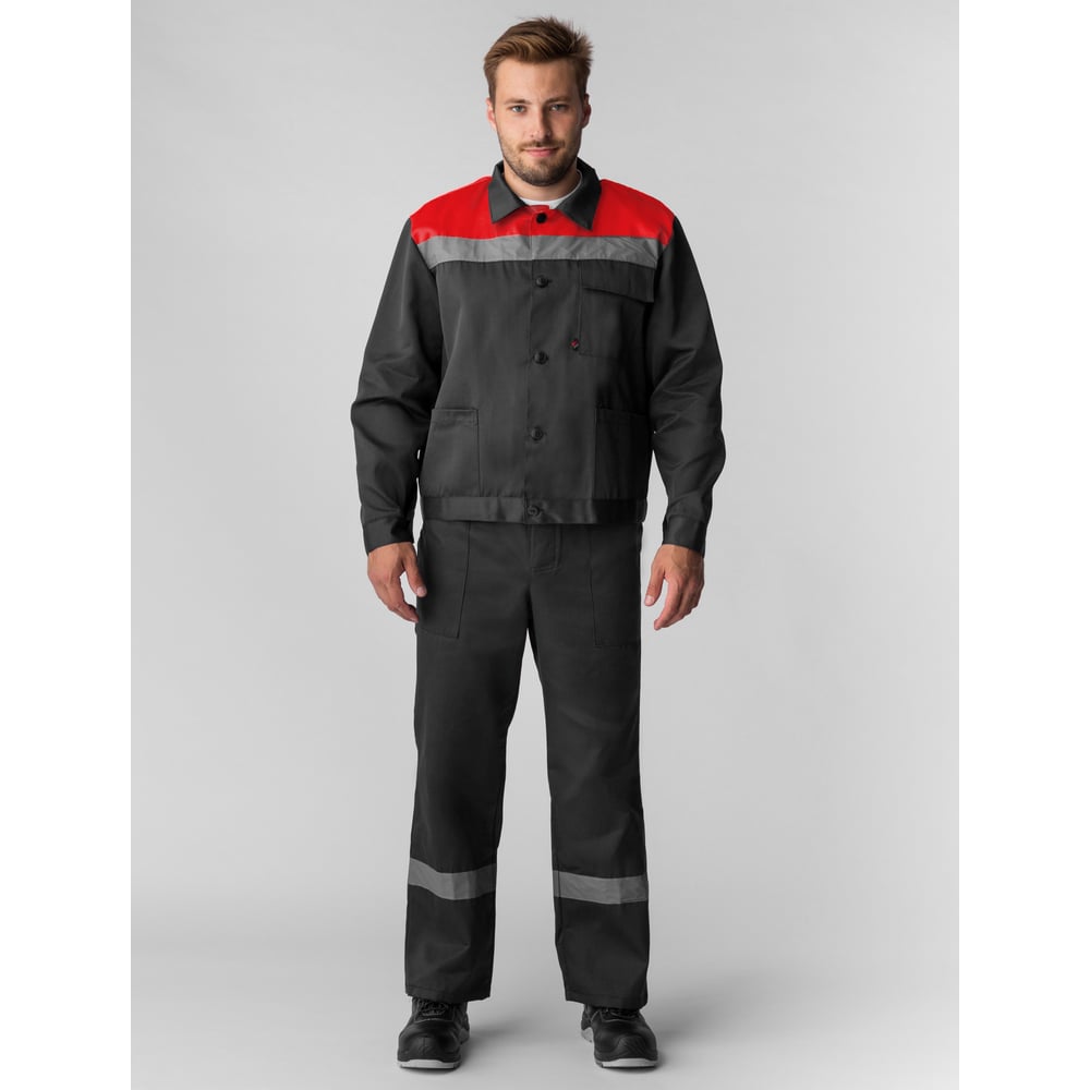 Изображение товара Костюм с полукомбинезоном Труженик-2 СОП, темно-серый/красный, размер 60-62, рост 170-176 87489006.016
