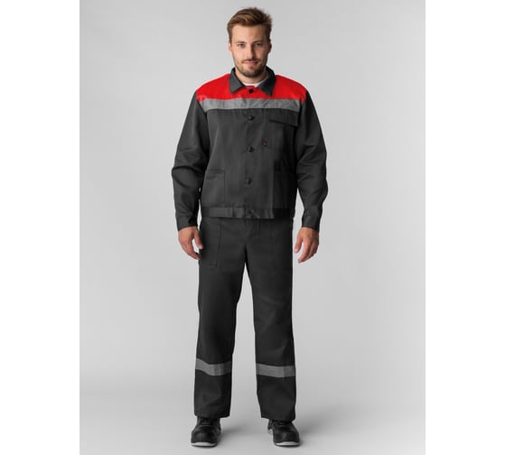 Изображение товара Костюм с полукомбинезоном Труженик-2 СОП, темно-серый/красный, размер 48-50, рост 170-176 87489006.005