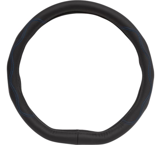 Изображение товара Оплетка на руль кожаная PSV KONTROL CORNER со скошенным низом черный отстрочка синяя M, с перфорацией 136121