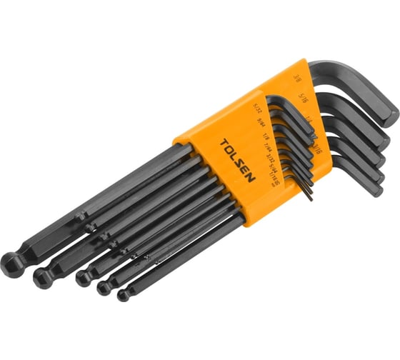 Изображение товара Набор Г-образных дюймовых шестигранников TOLSEN 0.05"-3/8", с шаровым окончанием, 13 предметов 20090