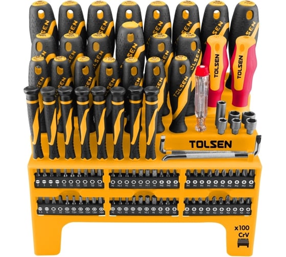 Изображение товара Набор отверток и вставок (бит) TOLSEN GRIPro на подставке, 100 предметов 20185