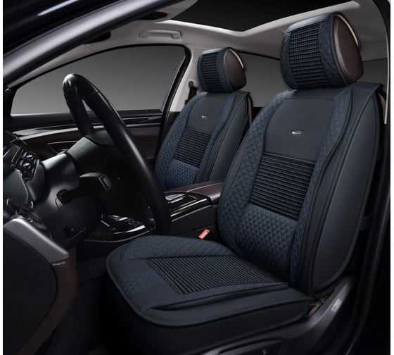 Изображение товара Накидки PSV 3D PREMIUM Lint 2 FRONT черный отстрочка синяя, на передние сиденья 135687