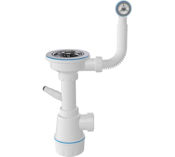 Изображение товара Сифон для керамической мойки Nova Эконом с круглым переливом, выпуск 3 1/2, пластиковый винт 45 мм, с отводом для стиральной машины (без гибкой трубы) ( аналог 1048 ) 1041