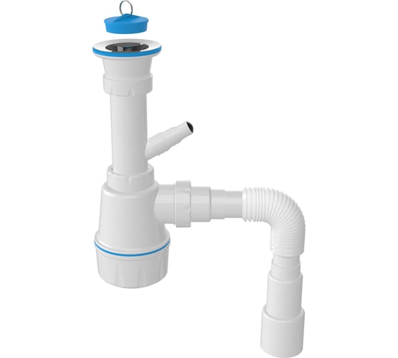Изображение товара Сифон для мойки Nova с разборным выпуском 70мм, с отводом для стир машины, длина винта 30 мм, большая колба, выход гибкая труба 1 1/2 - ø40/50 1061