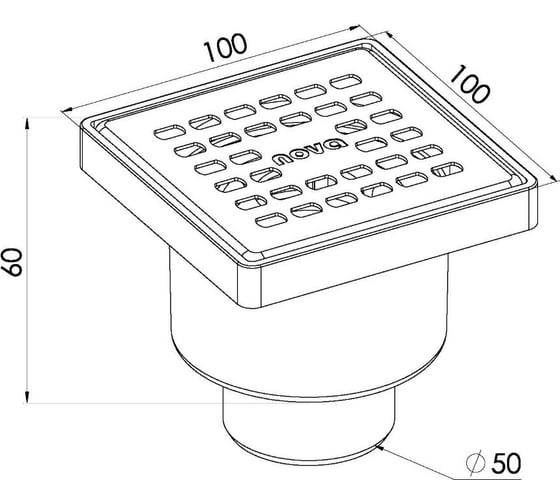 Изображение товара Сантехнический трап Nova нержавеющая сталь 10x10, нижний, ø50 5066