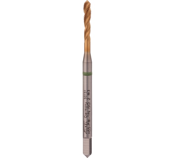 Изображение товара Метчик VOELKEL машинный с винтовой канавкой М 3 шаг 0.5мм DIN371 HSSEPM-TiN 30131 V30131