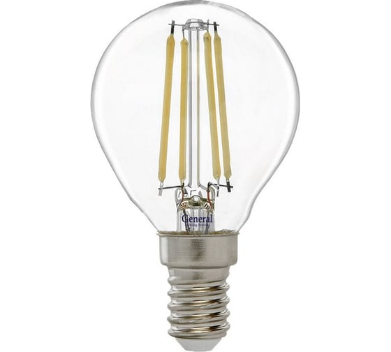 Изображение товара Светодиодная лампа General Lighting Systems Филамент прозрачный E14 15Вт 230В 1100Лм 6500К Холодный белый свет Шар GLDEN-G45S-15-230-E14-6500 661430