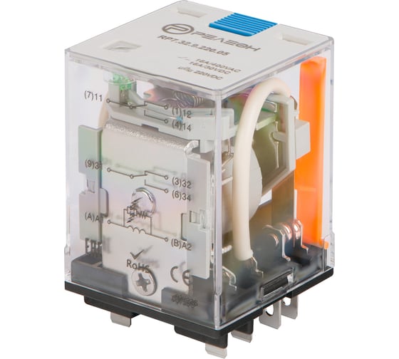 Изображение товара Промежуточное реле РЕЛЕОН 2 CO контакта 12А ; 220В DC; блокируемая кнопка проверки + LE RP432922005