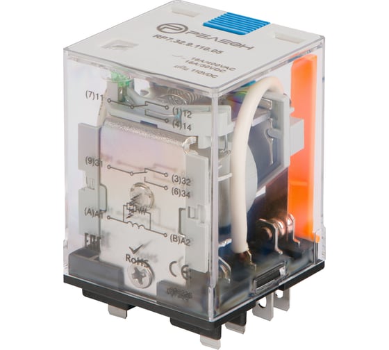 Изображение товара Силовое реле РЕЛЕОН 2 CO контакта 16А ; 110А DC; блокируемая кнопка проверки + LED RP732911005