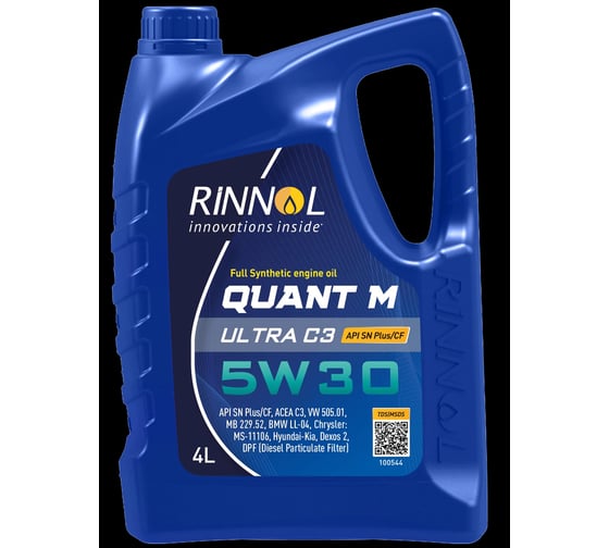 Изображение товара Моторное масло RINNOL QUANT М ULTRA синтетическое, C3, 5W-30, 4 л 100544