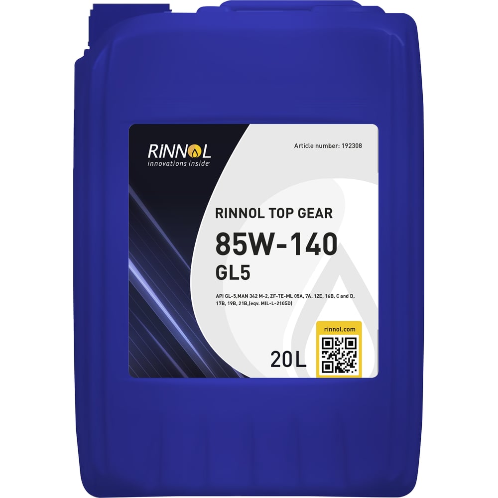 Изображение товара RINNOL TOP GEAR 85W140 GL5 20 л минеральное трансмиссионное масло