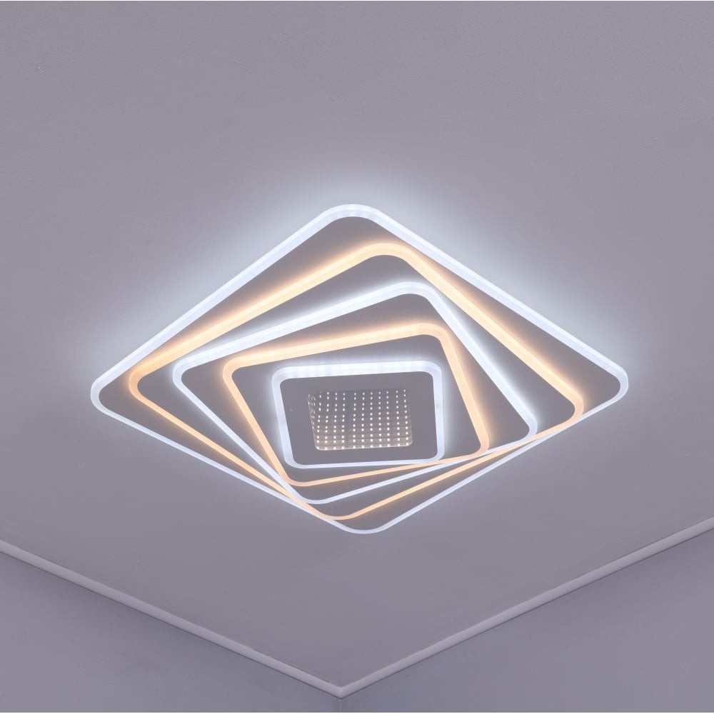 Изображение товара Потолочная светодиодная люстра Schaffner, цвет белый. Люстра с пультом управления, освещение до 25 кв.м, мощность 228 Вт Gameto 63203-500-3D