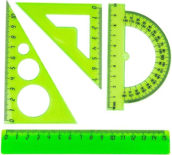 Изображение товара Чертежный набор №1 School малый, линейка 15 см, угольники 10 см и 7 см, транспортир 10 см, цвет в ассортименте 858931