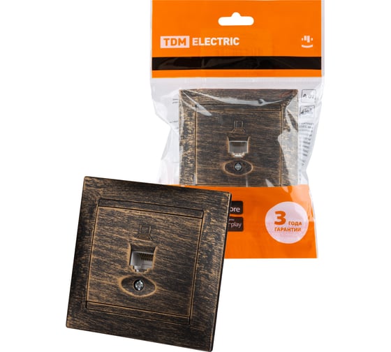 Изображение товара Розетка компьютерная RJ45 TDM ELECTRIC старинная бронза, серия "Лама" SQ1815-0757