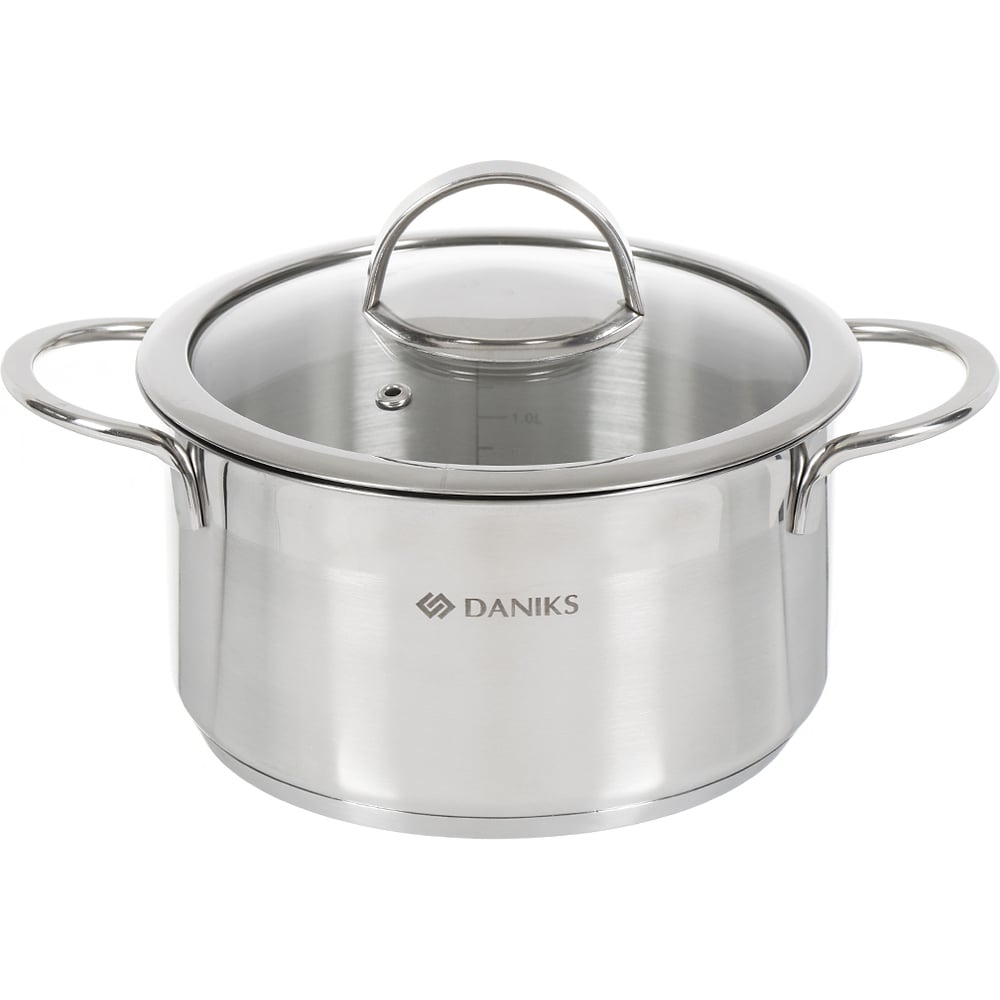 Изображение товара Кастрюля DANIKS 2.5 л нержавеющая сталь стеклянная крышка индукция