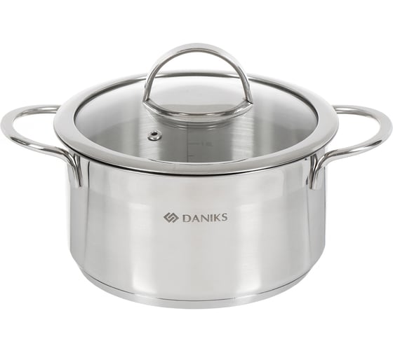 Изображение товара Кастрюля DANIKS 2.5 л, нержавеющая сталь, крышка стекло, бонн, gs-01319-18ca, индукция 364385