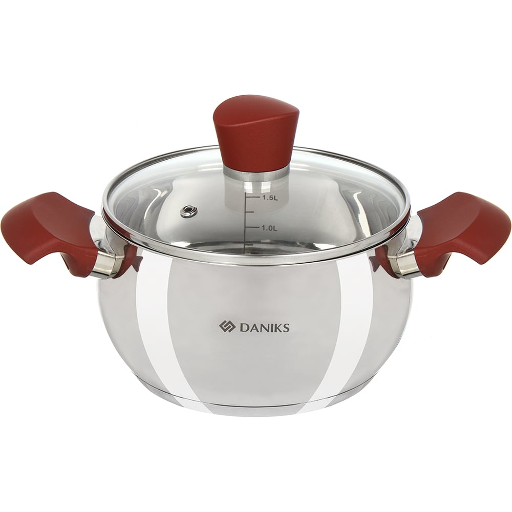 Изображение товара Кастрюля DANIKS 1.9 л из нержавеющей стали с стеклянной крышкой