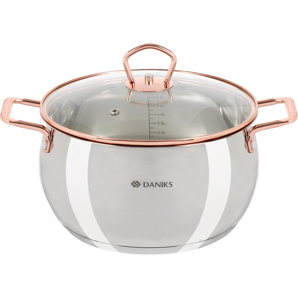 Изображение товара Кастрюля DANIKS 4.5 л нержавеющая сталь крышка стекло индукция