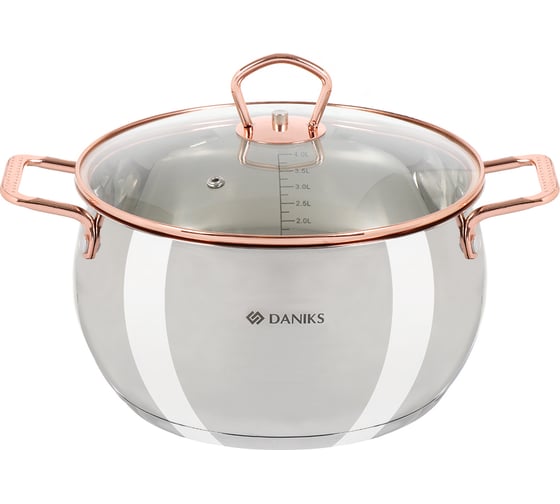 Изображение товара Кастрюля DANIKS 4.5 л, нержавеющая сталь, крышка стекло, карлин, gs-01332g-22, индукция 397610