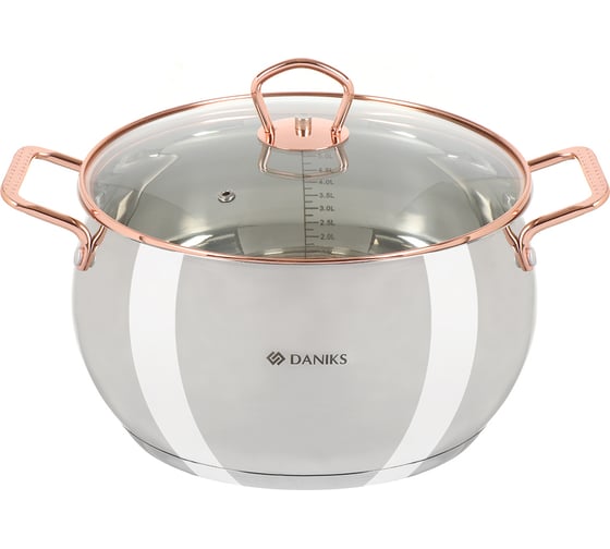 Изображение товара Кастрюля DANIKS 5.8 л, нержавеющая сталь, крышка стекло, карлин, gs-01332g-24, индукция 397611