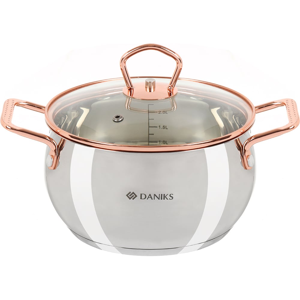 Изображение товара Кастрюля DANIKS 2.5 л нержавеющая сталь стеклянная крышка индукция