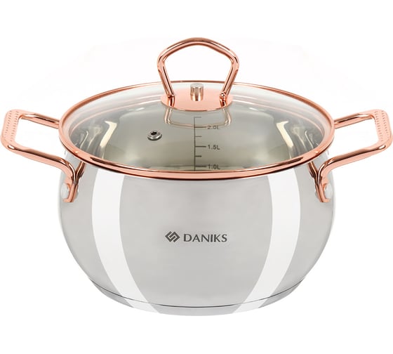 Изображение товара Кастрюля DANIKS 2.5 л, нержавеющая сталь, крышка стекло, карлин, gs-01332g-18, индукция 397608
