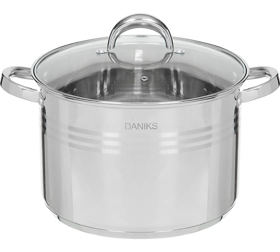 Изображение товара Кастрюля DANIKS 12 л, нержавеющая сталь, крышка стекло, общепит, sd-6bp-13, индукция 320464