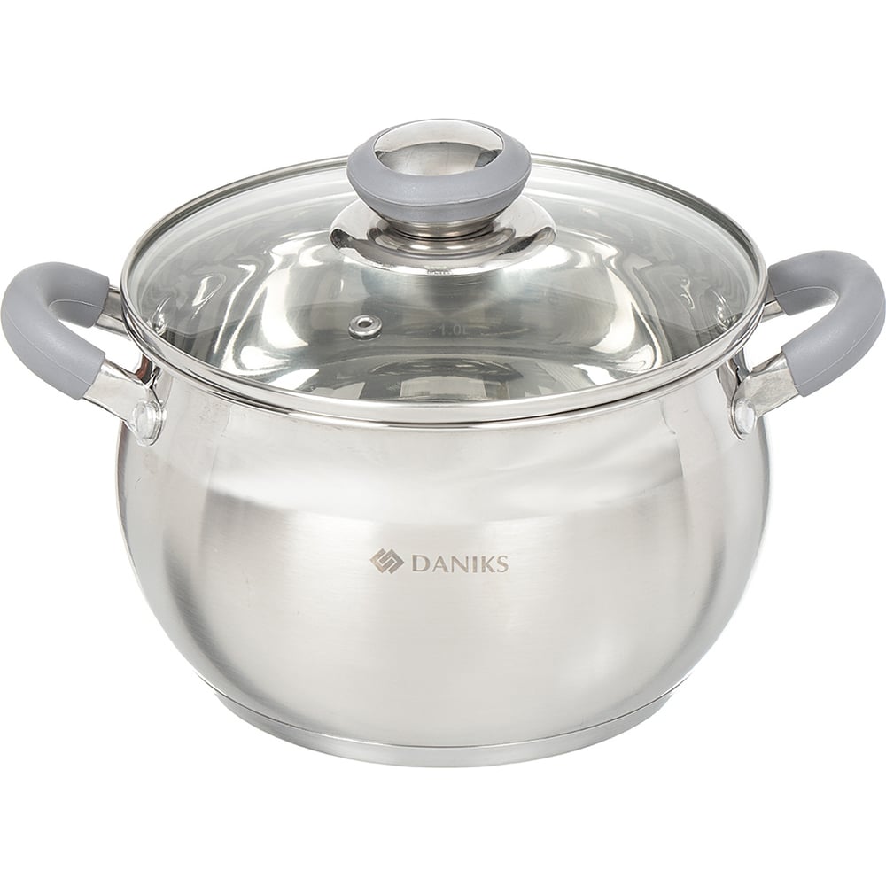 Изображение товара Кастрюля DANIKS 2.9 л нержавеющая сталь с крышкой из жаропрочного стекла