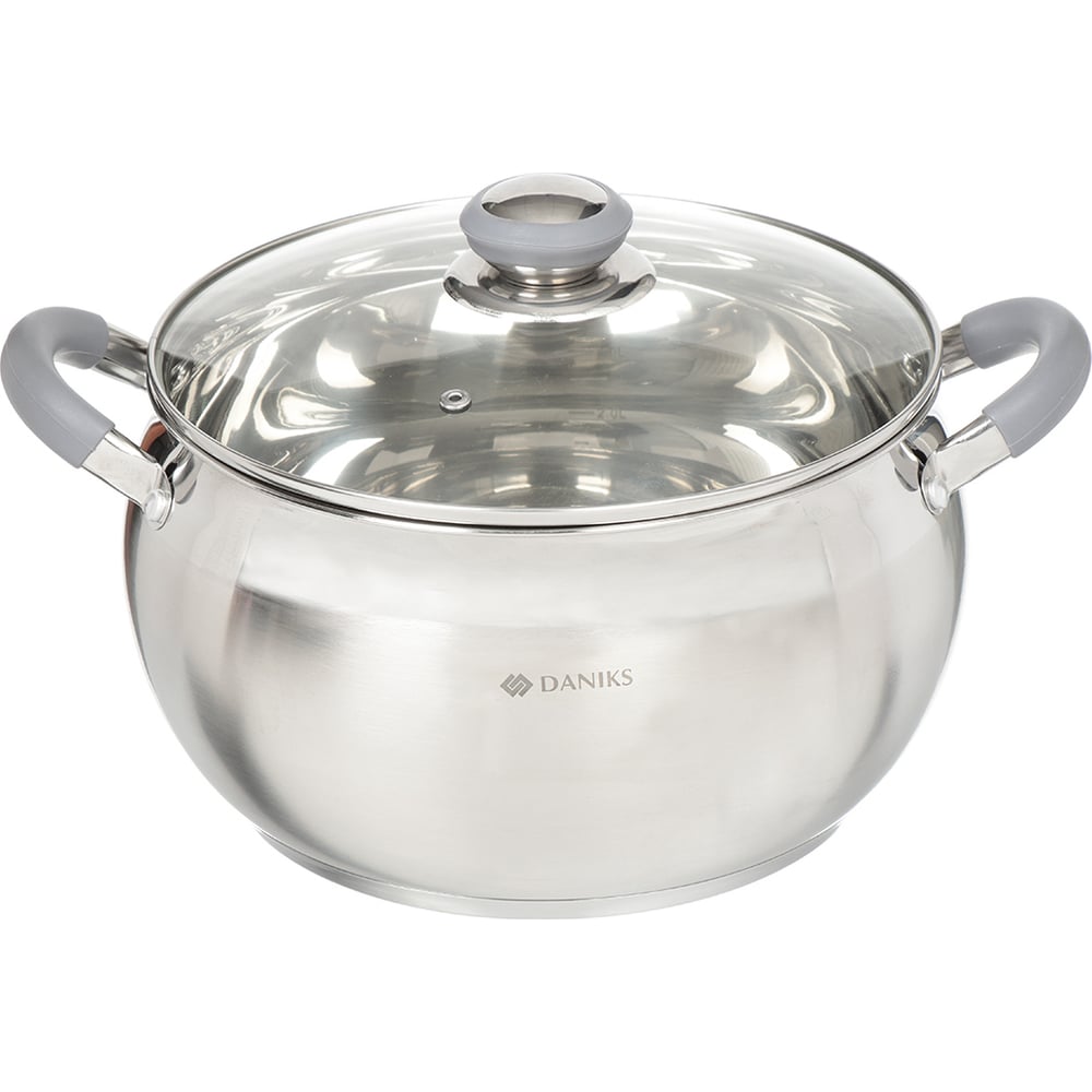 Изображение товара Кастрюля DANIKS 6.5 л нержавеющая сталь стеклянная крышка для газовых индукционных плит