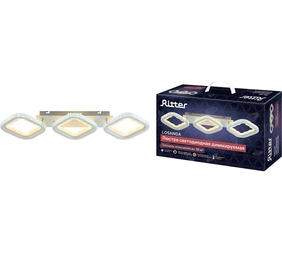 Изображение товара Потолочная люстра RITTER LED диммер LOSANGA с ДУ, 3 режима, 715x220x80, 120Вт, 36м, белый, , 52931 0