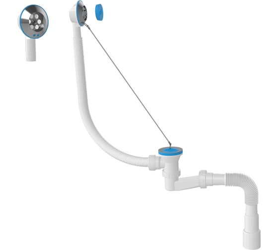 Изображение товара Сифон для ванны Nova низкий h=120мм,выпуск 70мм, с металлической цепочкой,выход гибкая труба 1 1/2- ø40/50 1524