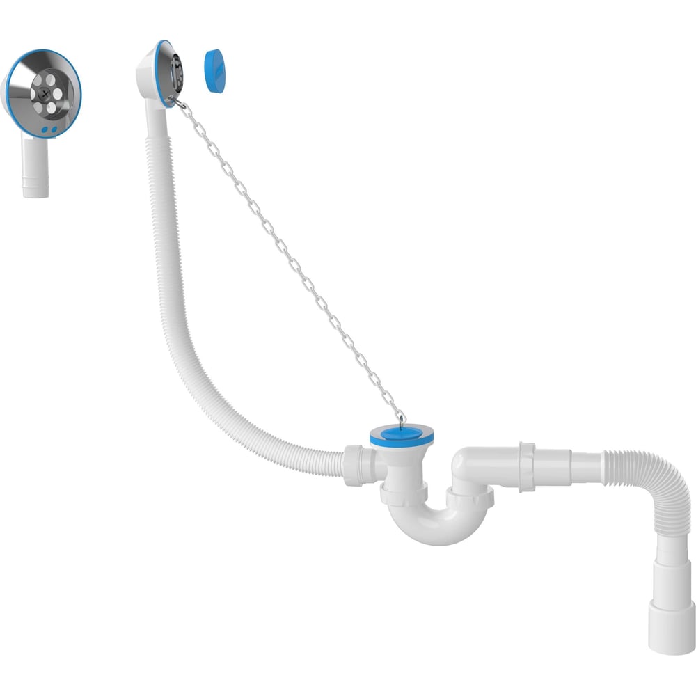 Изображение товара Сифон для ванны Nova у-образный выпуск 70мм с цепочкой и гибкой трубой