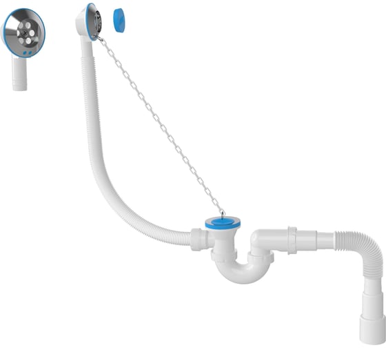 Изображение товара Сифон для ванны Nova u-образный, выпуск 70мм, с пластмассовой цепочкой, выход гибкая труба 1 1/2- ø40/50 1520