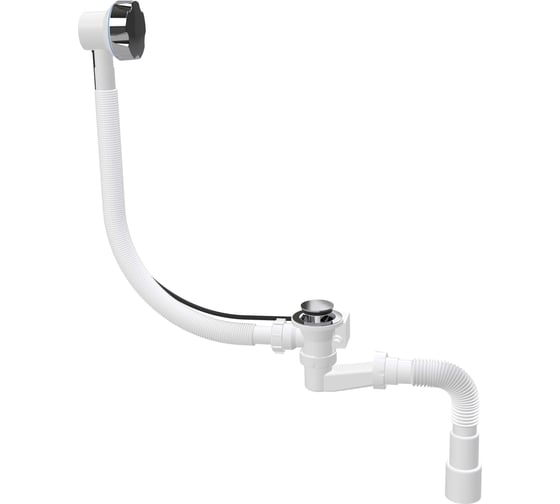 Изображение товара Сифон-автомат для ванны, выпуск 70мм, пластиковая хромированная рукоятка,выход гибкая труба 1 1/2- ø40/50 , без латунной гайки и болта Nova 1541