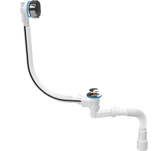 Изображение товара Сифон-автомат для ванны Nova выпуск 70мм, металлическая хромированная рукоятка, латунный винт и механизм, выход гибкая труба 1 1/2-ø40/50 1540