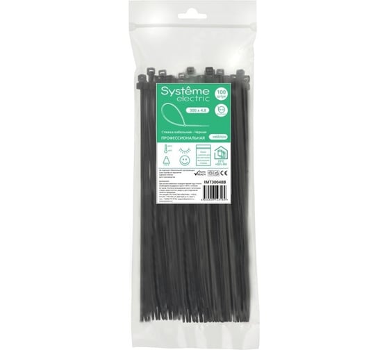 Изображение товара Кабельная стяжка Systeme Electric 300x4.8 чёрная (100шт) IMT30048B