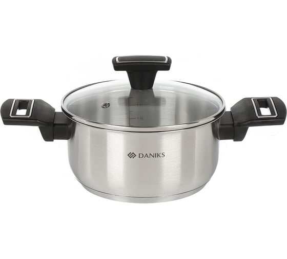 Изображение товара Кастрюля DANIKS 2.2 л, нержавеющая сталь, крышка стекло, айленд, sd-23-18, индукция 447738
