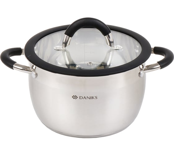 Изображение товара Кастрюля DANIKS 3.7 л, нержавеющая сталь, крышка стекло, круглая, орландо, gs-01435-20ca, индукция 397623