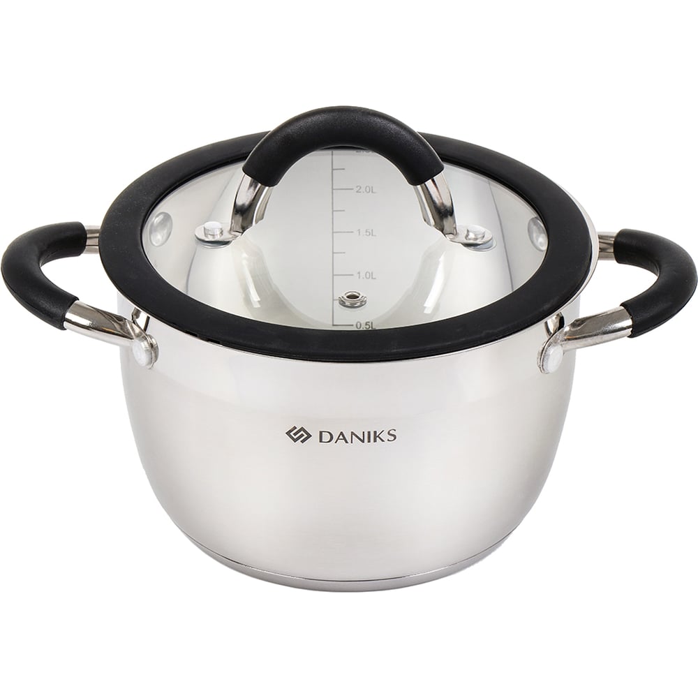 Изображение товара Кастрюля DANIKS 2.7 л, нержавеющая сталь, крышка стекло, орландо, gs-01435-18ca, серебристый, индукция 397622