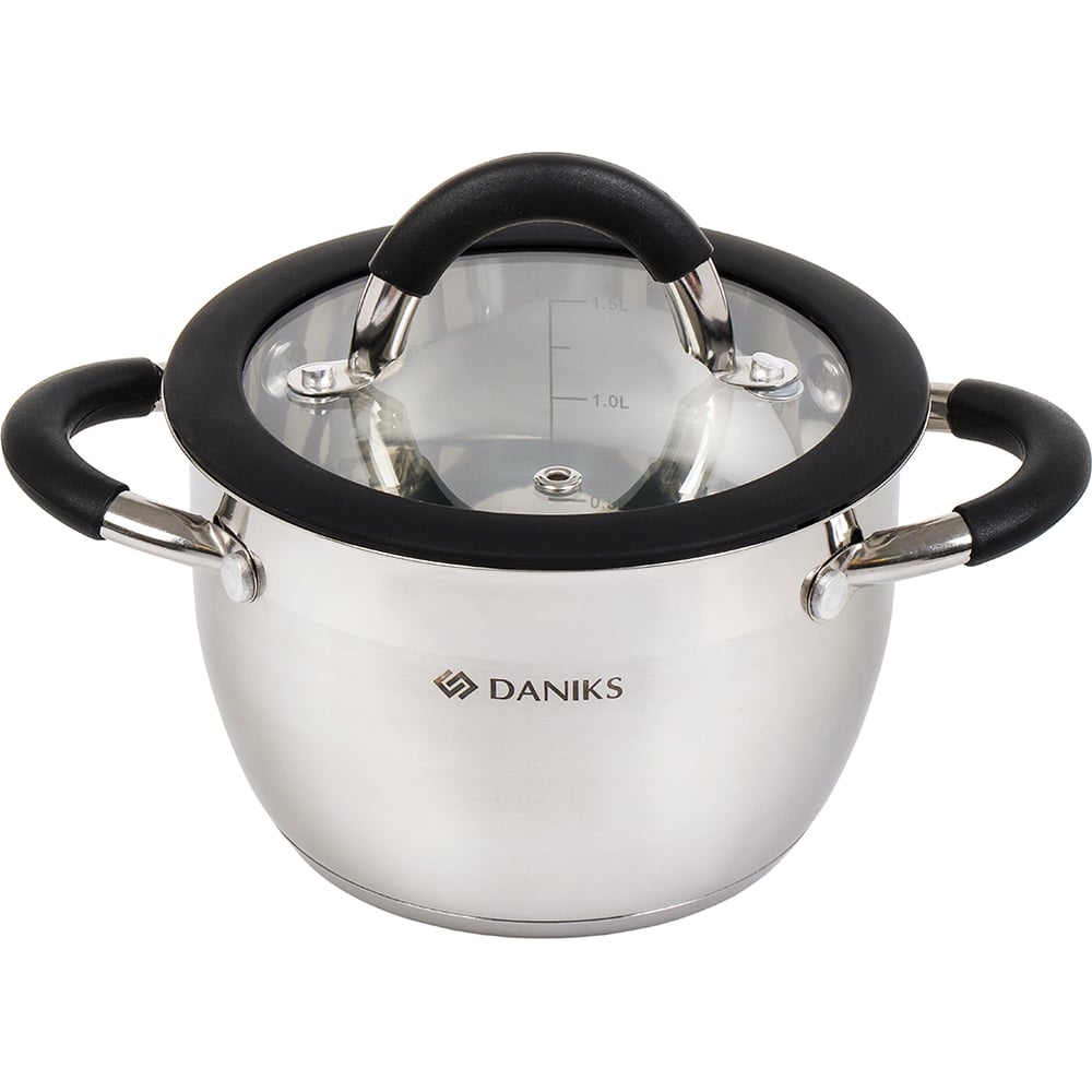 Изображение товара Кастрюля DANIKS 1.9 л, нержавеющая сталь, крышка стекло, орландо, gs-01435-16ca, серебристый, индукция 397621