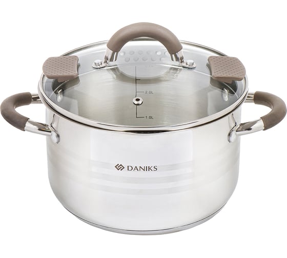 Изображение товара Кастрюля DANIKS 3.9 л, нержавеющая сталь, крышка стекло, нара, gs-01413hy-20ca-2, серебристый, индукция 397627