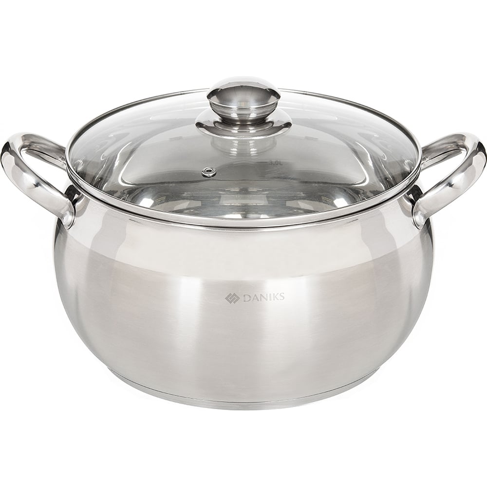 Изображение товара Кастрюля DANIKS 6.5 л нержавеющая сталь стеклянная крышка индукция
