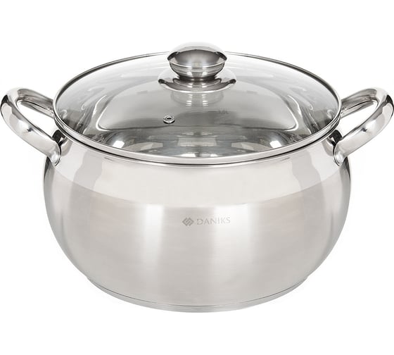 Изображение товара Кастрюля DANIKS 6.5 л, нержавеющая сталь, крышка стекло, классика, sd-24, индукция 225607