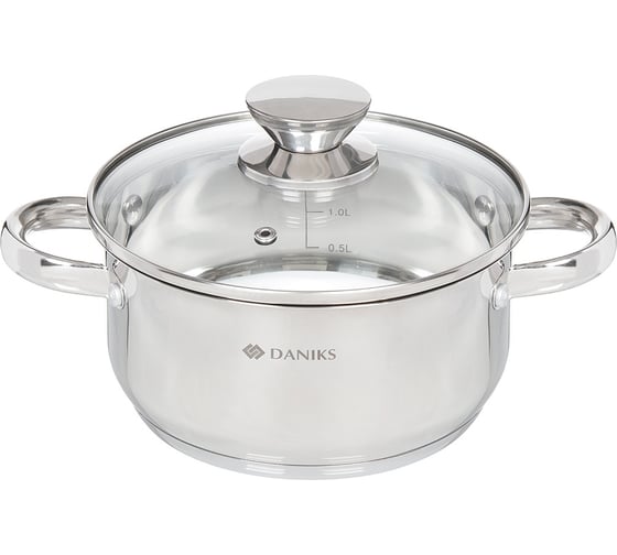 Изображение товара Кастрюля DANIKS 2.2 л, нержавеющая сталь, крышка стекло, оптима, gs-01201-18ca, индукция 332354